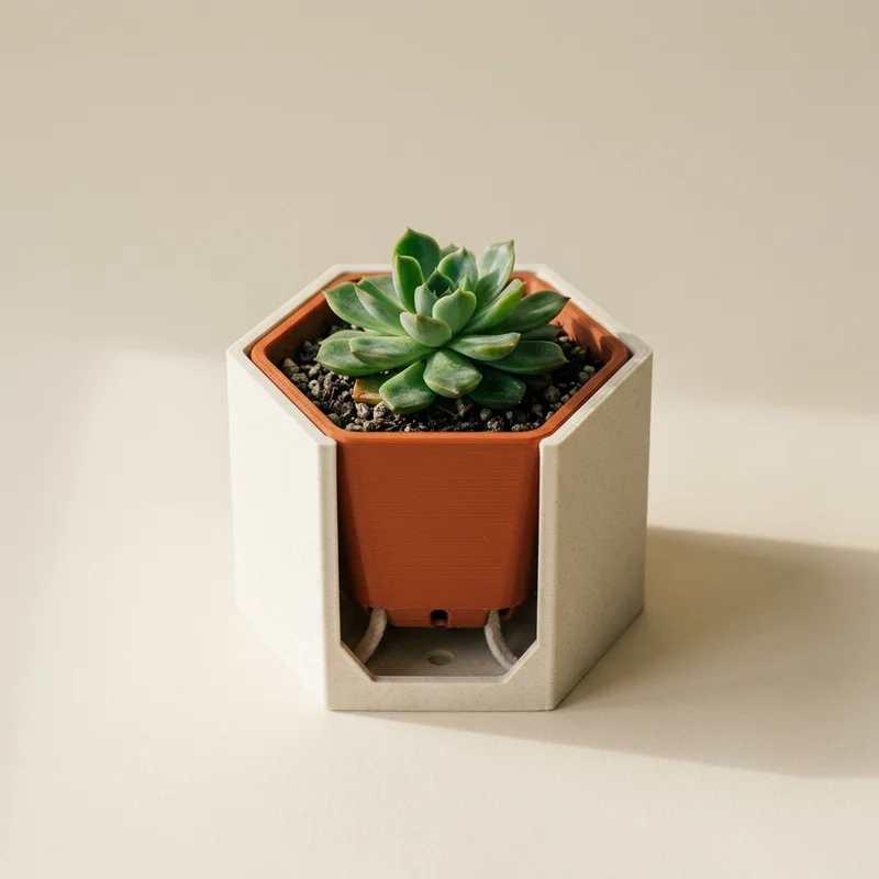 Maceta hexagonal con autorriego